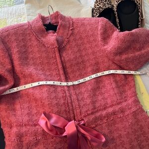 Pink Textured Jacket with Ribbon Tie